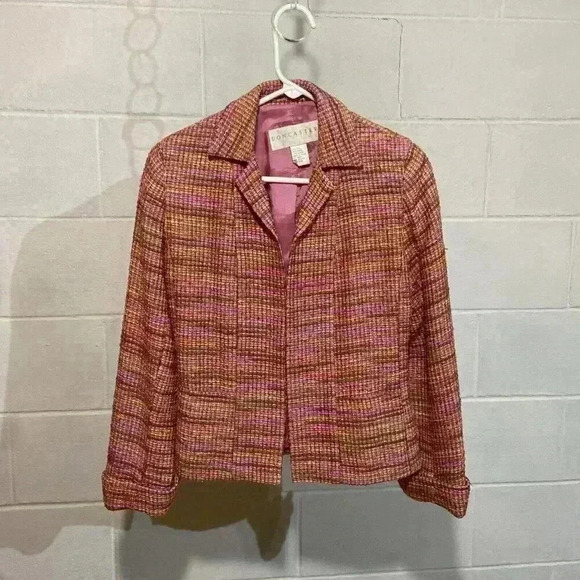 VTG Doncaster DD Women's Open Front Silk Blend Tweed Blazer Jacket 2 Pink - Picture 1 of 8